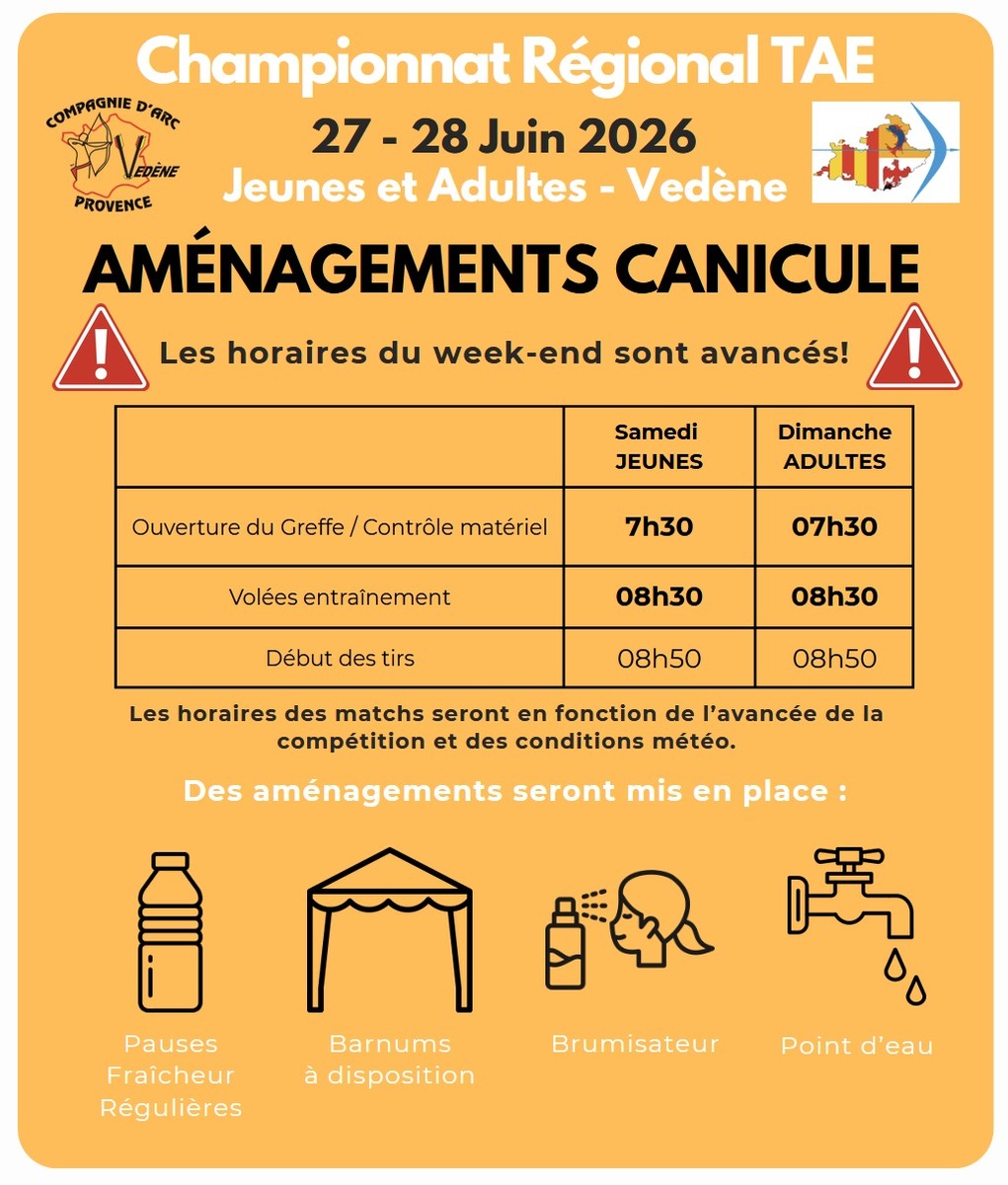 CHAMPIONNAT REGIONAL TAE - ATTENTION CHANGEMENT D'HORAIRES