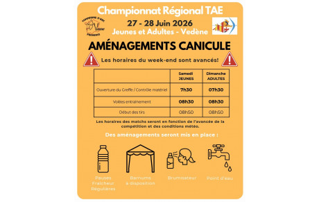 CHAMPIONNAT REGIONAL TAE - ATTENTION CHANGEMENT D'HORAIRES